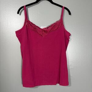 Avenue Dark Pink Lace Trim Y2K V-Neck Tank Top - Size 14/16 - Women's Plus Size